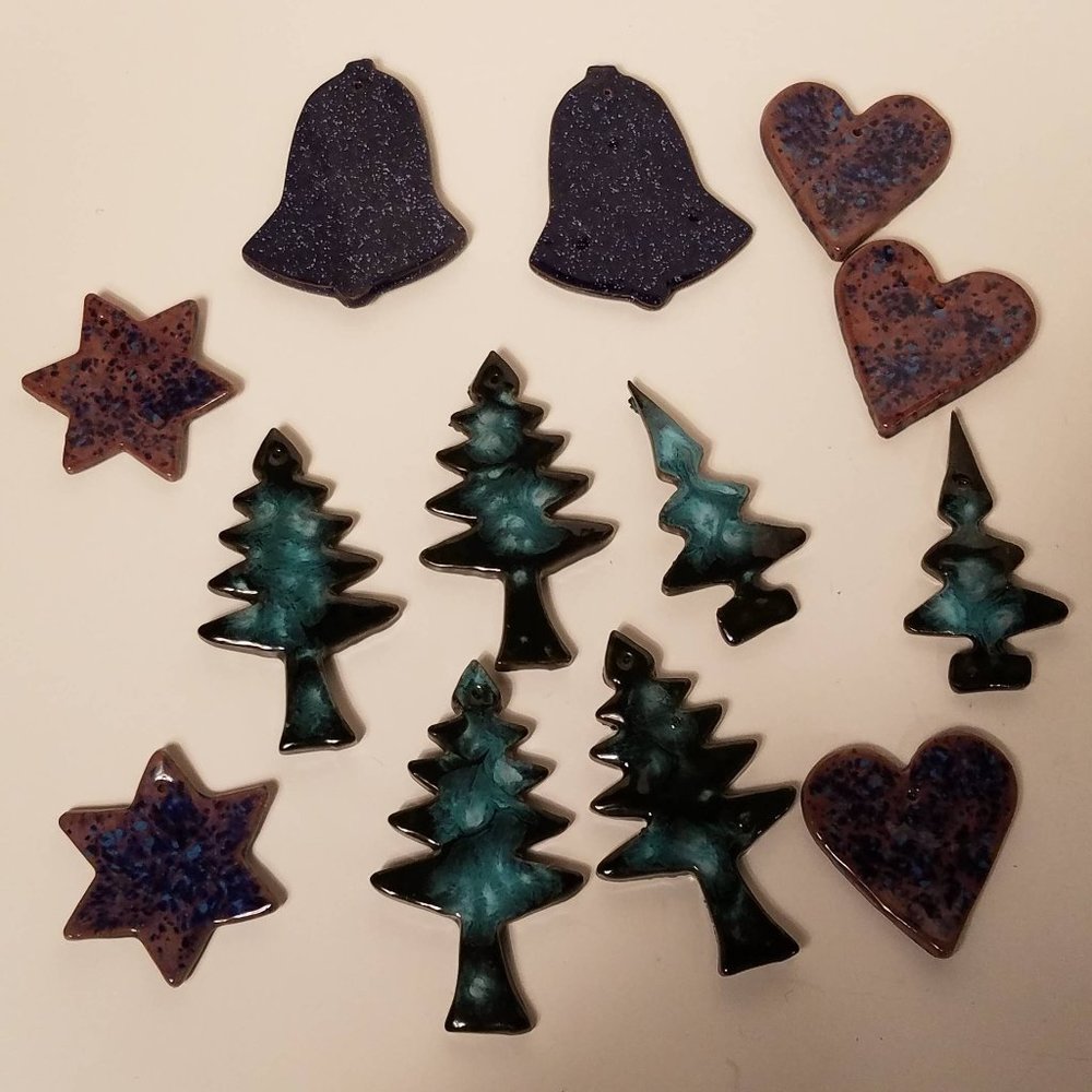 Vintage Rustic Hand Crafted Ceramic Christmas Ornament Set of 13 Pieces